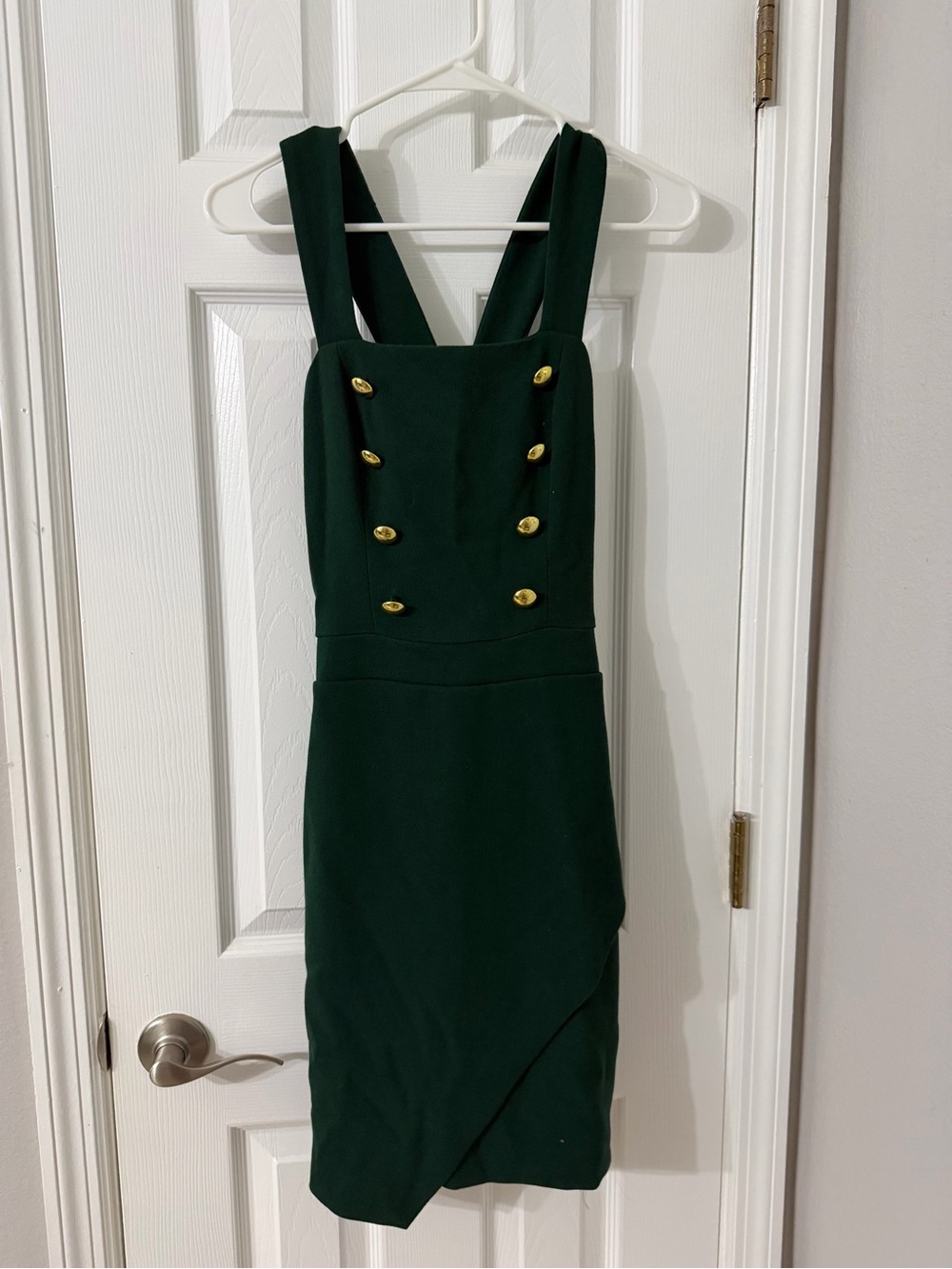 XOXO Forest Green Double-Breasted Pinafore Midi Dress